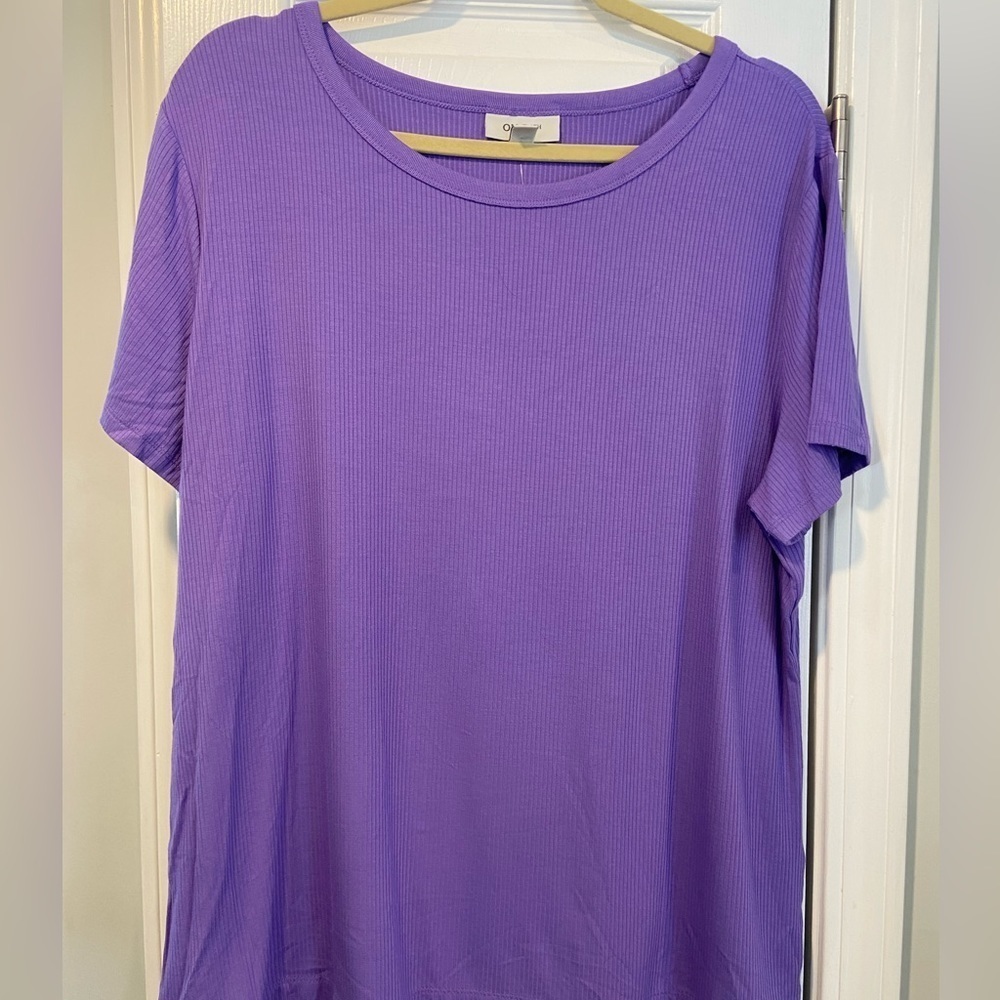 NWT On 34th Size 2X Purple Lilac Ribbed Stretch Crew Neck Short Sleeve Tee Shirt